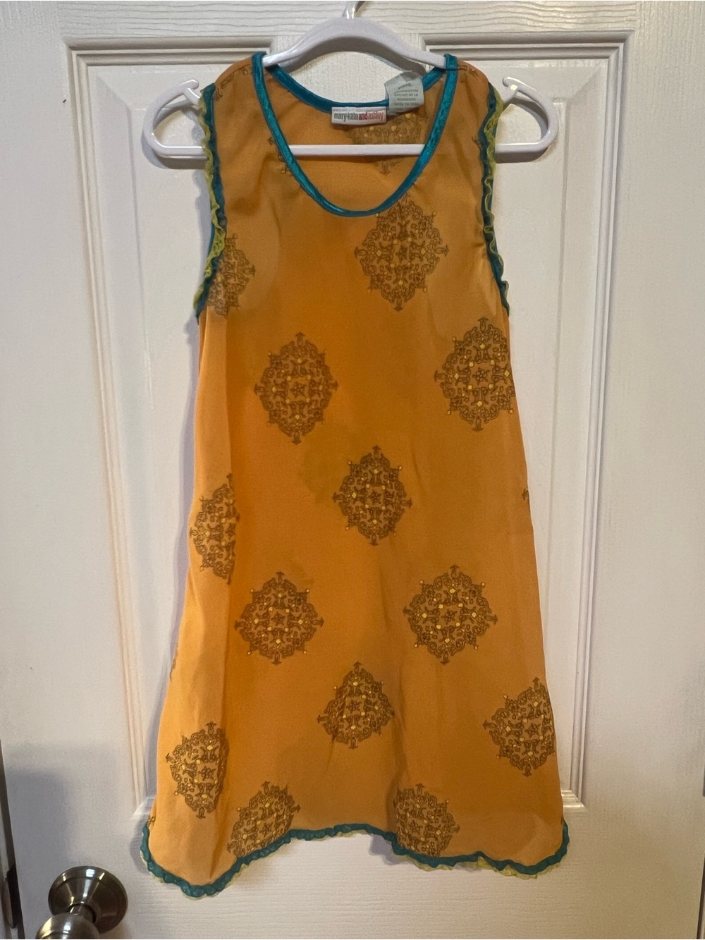 Mary-Kate and Ashley Girls' Orange Printed Sleeveless Tank with Teal Trim
